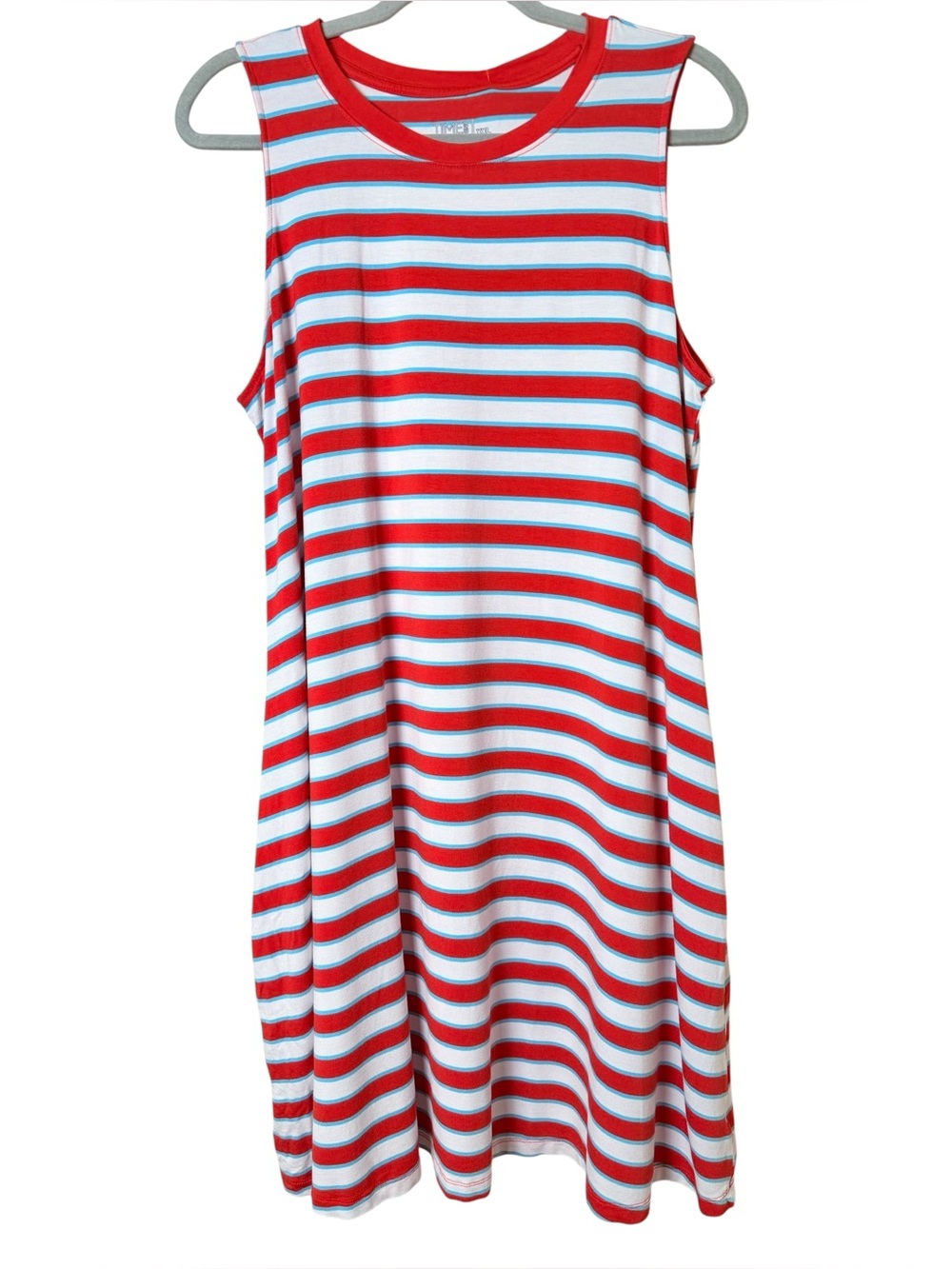 Time and Tru XXL Red and White Striped Sleeveless A-Line Dress